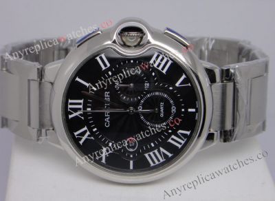 Replica Cartier Ballon Bleu Black Chronograph Dial Watches Stainless Steel